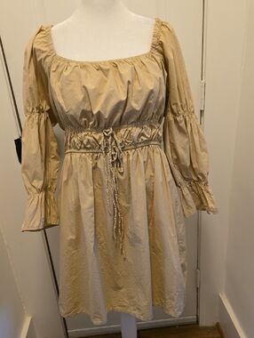 GREYLIN Willow Balloon Sleeve Poplin Dress in Tan